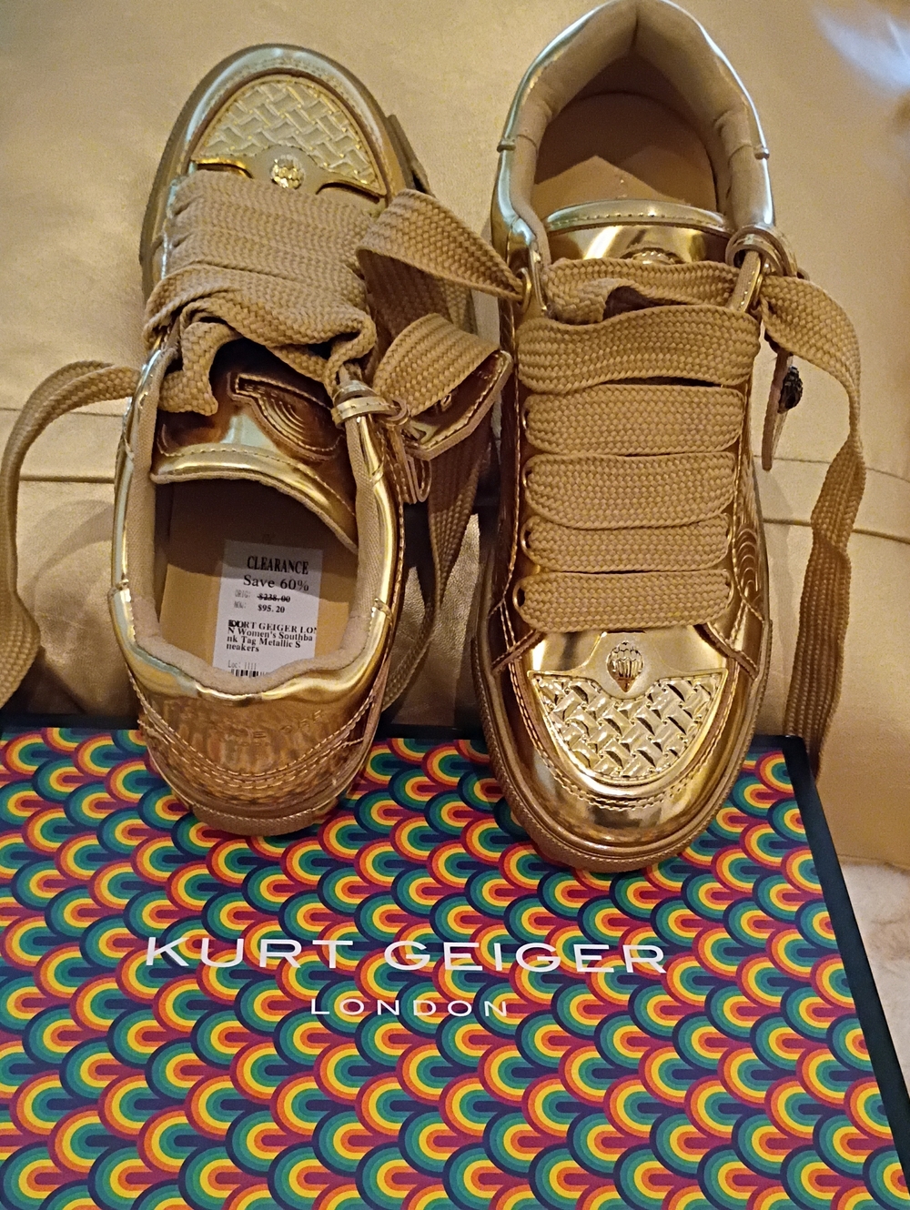 Kurt Geiger Metallic Gold Lace-Up Sneakers